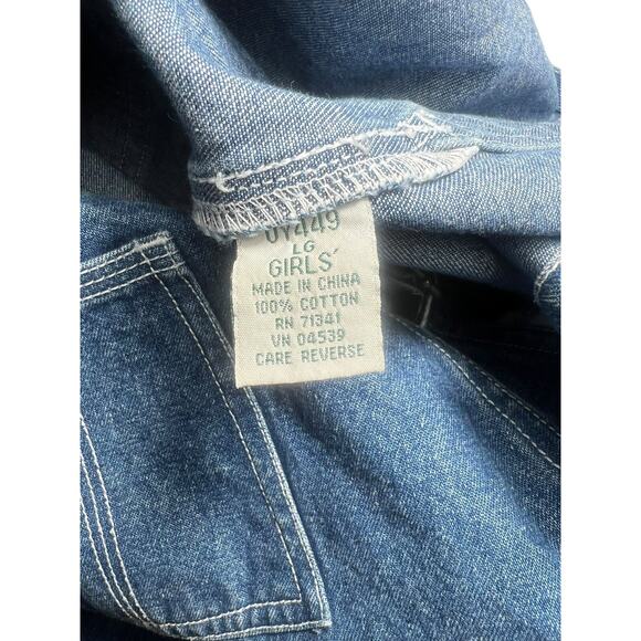 Vintage L.L. Bean Girls Denim Overall Shorts Carpenter Pockets Size Large 14/16 - Picture 9 of 9